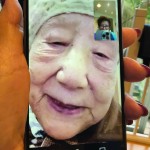Aged 93 in 2024, talking to me via the mobile phone screen, as I am no longer able to visit her.
