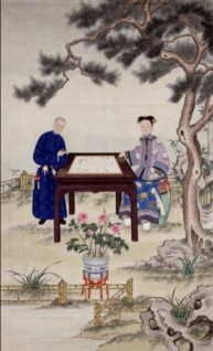 A court painter's rendering of Cixi playing Go with a eunuch.