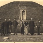 Chiang Kai-shek (second from right) and May-ling (next to him), sightseeing near Xian, in front of the Tomb of King Wu (first king of Zhou dynasty, 1046 – 1043 BC), late October 1936. The Young Marshal Zhang Xue-liang (centre, with puttee, smiling), was their host. Scarcely a month later, he launched a coup against Chiang and detained him. General Yang Hu-cheng, his co-conspirator, is on the far right, standing to attention. 