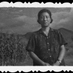 My mother in her camp at Buffalo Boy Flatland, in front of a field of corn she helped plant, 1971.