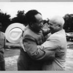 Post-Stalin Soviet supremo Nikita Khrushchev was willing to help turn China into a military superpower, which was Mao's long-cherished dream.  The two leaders embrace at Peking airport in August 1958.  Interpreter Li Yueron on the left.